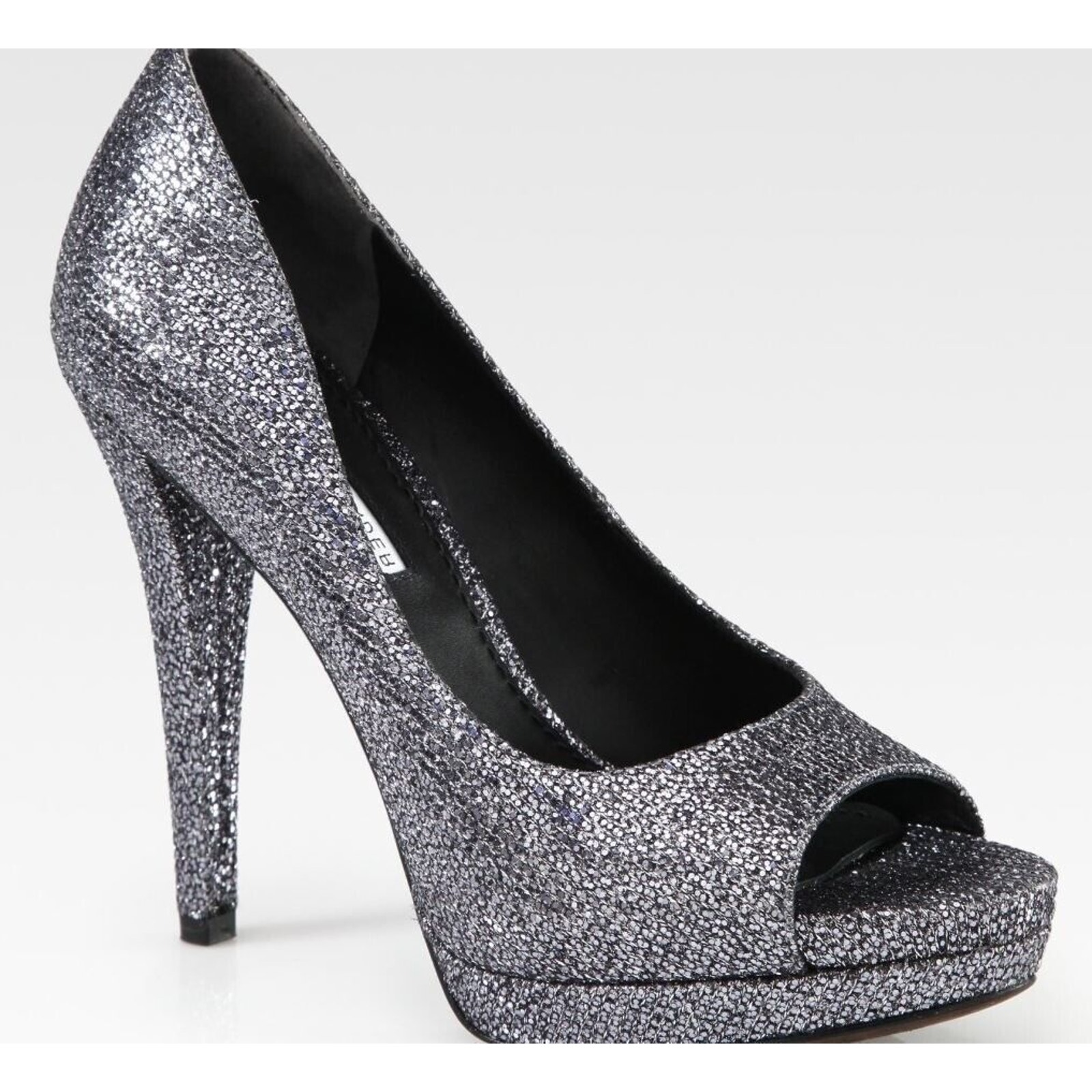 Vera Wang Lavender Selima Silver Glitter Peep Toe Heel Platform Pumps Size 7.5